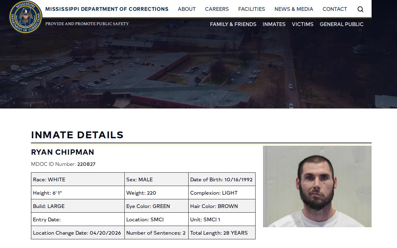 MDOC interface showing the state photo channel for Simpson County release records