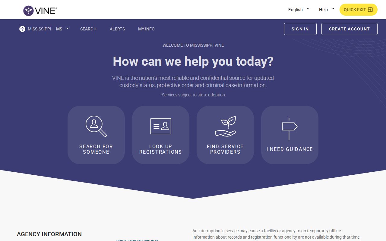 Simpson County VINELink inmate search screen for release status