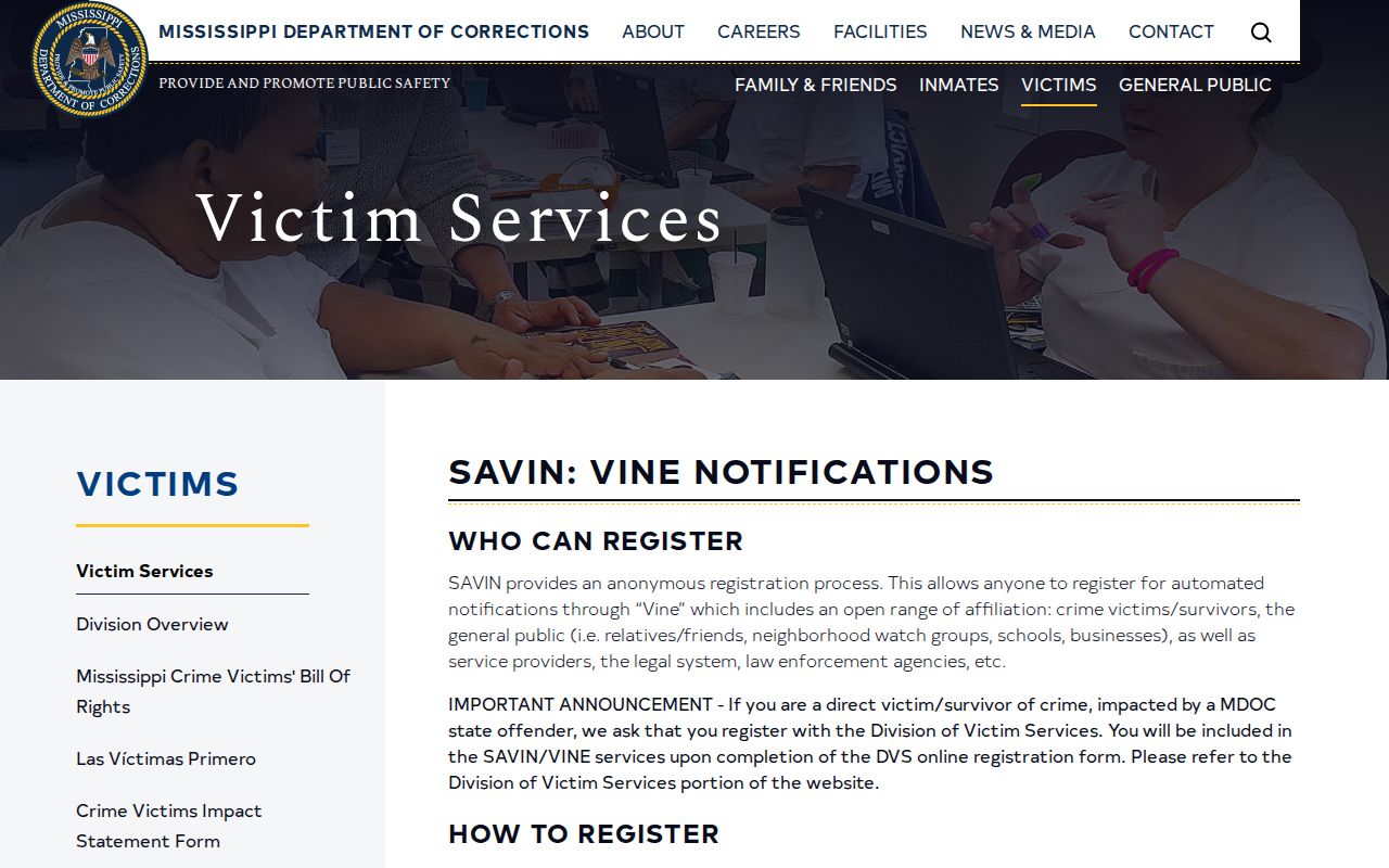 Official Mississippi SAVIN release notification information for Simpson County